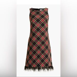 J. Crew Factory Tartan Feather Fringe Mini Dress